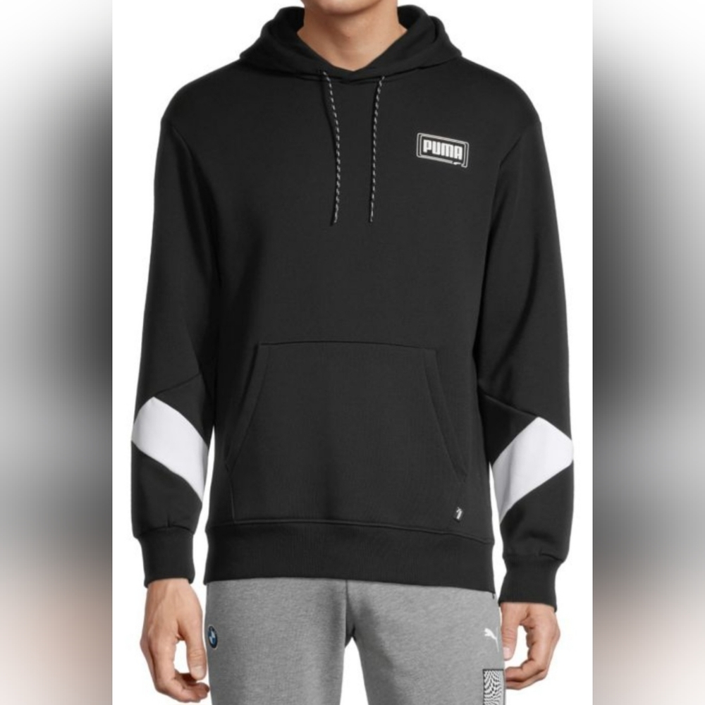 Puma black & white Rebel stripe sleeves hoodie pullover men's size 3XLT